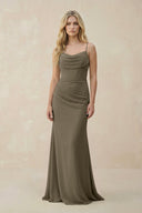 Cowl Neck Sheath Chiffon Bridesmaid Dress with Corset in Willow Green - KissProm Bridesmaid Dresses