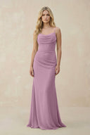 Cowl Neck Sheath Chiffon Bridesmaid Dress with Corset in Wisteria - KissProm Bridesmaid Dresses