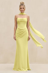 Cowl Neck Sheath Chiffon Bridesmaid Dress with Ribbon in Buttercup - KissProm Bridesmaid Dresses