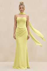 Cowl Neck Sheath Chiffon Bridesmaid Dress with Ribbon in Buttercup - KissProm Bridesmaid Dresses