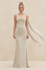 Cowl Neck Sheath Chiffon Bridesmaid Dress with Ribbon in Dove Gray - KissProm Bridesmaid Dresses
