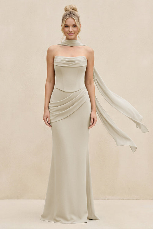Cowl Neck Sheath Chiffon Bridesmaid Dress with Ribbon in Dove Gray - KissProm Bridesmaid Dresses