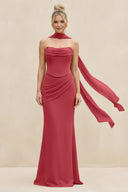 Cowl Neck Sheath Chiffon Bridesmaid Dress with Ribbon in Merlot - KissProm Bridesmaid Dresses
