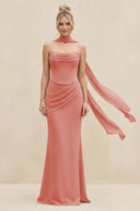 Cowl Neck Sheath Chiffon Bridesmaid Dress with Ribbon in Mulberry - KissProm Bridesmaid Dresses