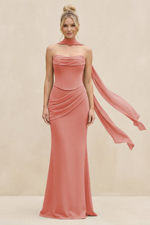 Cowl Neck Sheath Chiffon Bridesmaid Dress with Ribbon in Mulberry - KissProm Bridesmaid Dresses