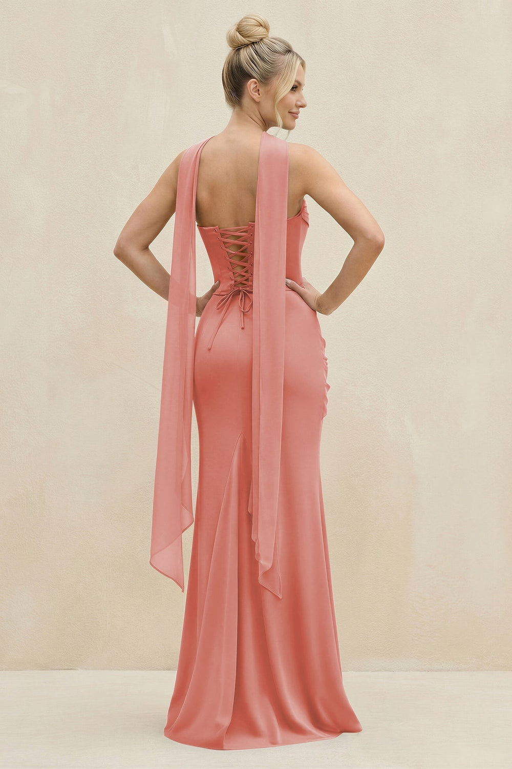 Cowl Neck Sheath Chiffon Bridesmaid Dress with Ribbon in Mulberry - KissProm Bridesmaid Dresses
