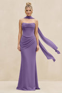 Cowl Neck Sheath Chiffon Bridesmaid Dress with Ribbon in Tahiti - KissProm Bridesmaid Dresses