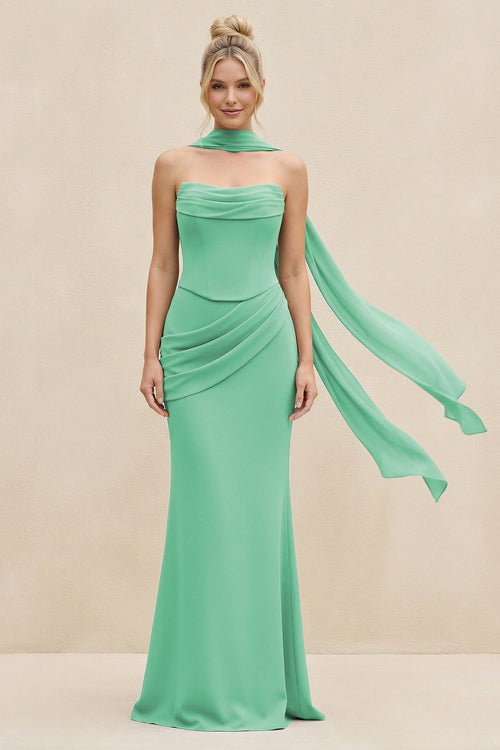 Cowl Neck Sheath Chiffon Bridesmaid Dress with Ribbon in Turquoise - KissProm Bridesmaid Dresses