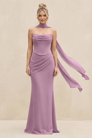Cowl Neck Sheath Chiffon Bridesmaid Dress with Ribbon in Wisteria - KissProm Bridesmaid Dresses