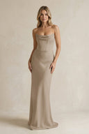 Cowl Neck Sheath Corset Bridesmaid Dress in Almond - KissProm Bridesmaid Dresses