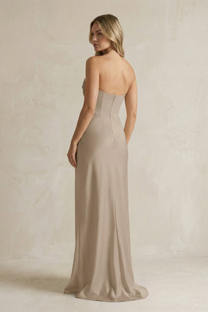 Cowl Neck Sheath Corset Bridesmaid Dress in Almond - KissProm Bridesmaid Dresses