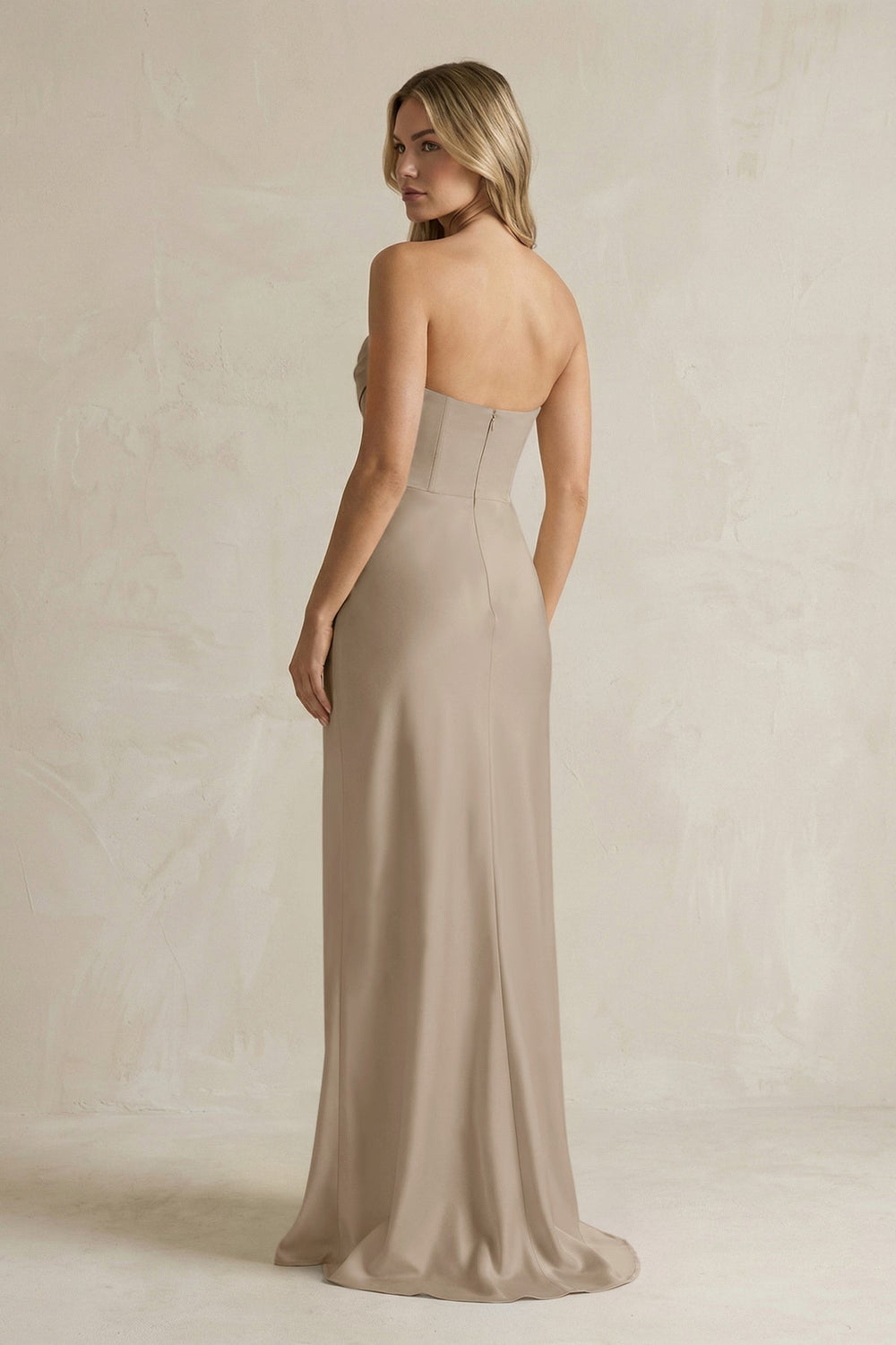Cowl Neck Sheath Corset Bridesmaid Dress in Almond - KissProm Bridesmaid Dresses