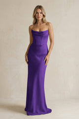 Cowl Neck Sheath Corset Bridesmaid Dress in Amethyst - KissProm Bridesmaid Dresses