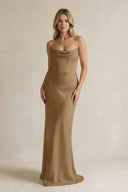 Cowl Neck Sheath Corset Bridesmaid Dress in Apple Cinnamon - KissProm Bridesmaid Dresses