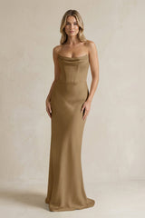 Cowl Neck Sheath Corset Bridesmaid Dress in Apple Cinnamon - KissProm Bridesmaid Dresses