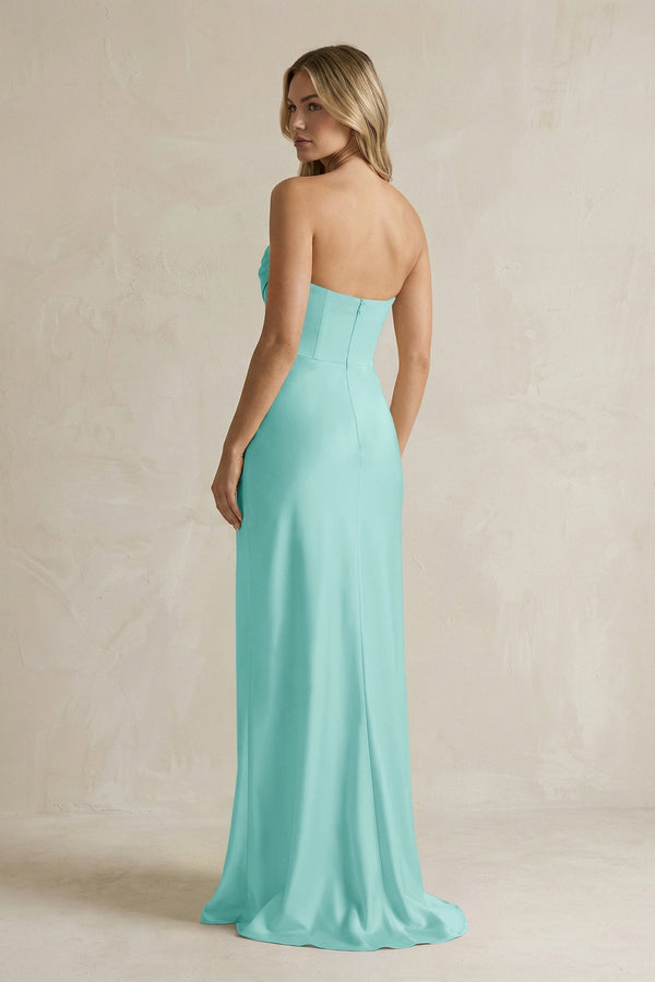Cowl Neck Sheath Corset Bridesmaid Dress in Aqua - KissProm Bridesmaid Dresses