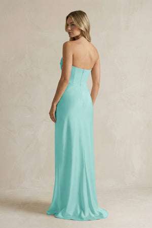 Cowl Neck Sheath Corset Bridesmaid Dress in Aqua - KissProm Bridesmaid Dresses