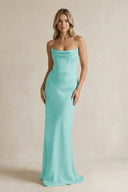Cowl Neck Sheath Corset Bridesmaid Dress in Aqua - KissProm Bridesmaid Dresses