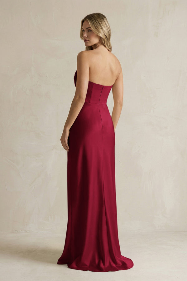Cowl Neck Sheath Corset Bridesmaid Dress in Berry - KissProm Bridesmaid Dresses