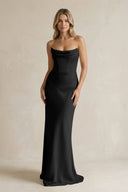 Cowl Neck Sheath Corset Bridesmaid Dress in Black - KissProm Bridesmaid Dresses