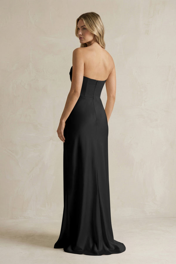 Cowl Neck Sheath Corset Bridesmaid Dress in Black - KissProm Bridesmaid Dresses