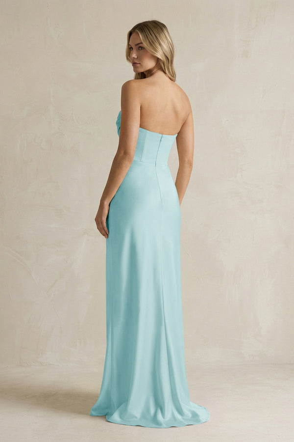 Cowl Neck Sheath Corset Bridesmaid Dress in Bleached Aqua - KissProm Bridesmaid Dresses
