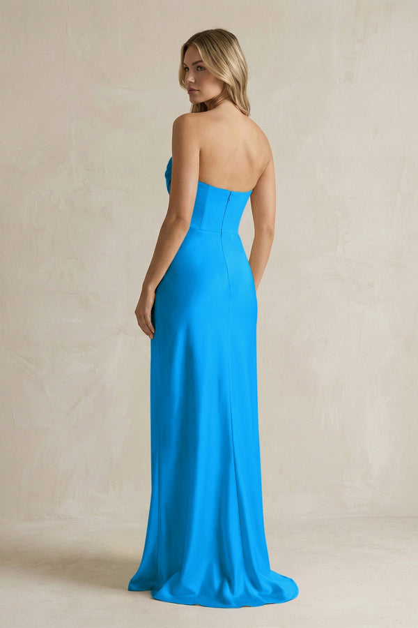 Cowl Neck Sheath Corset Bridesmaid Dress in Blue Jay - KissProm Bridesmaid Dresses