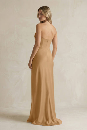 Cowl Neck Sheath Corset Bridesmaid Dress in Bronzer - KissProm Bridesmaid Dresses