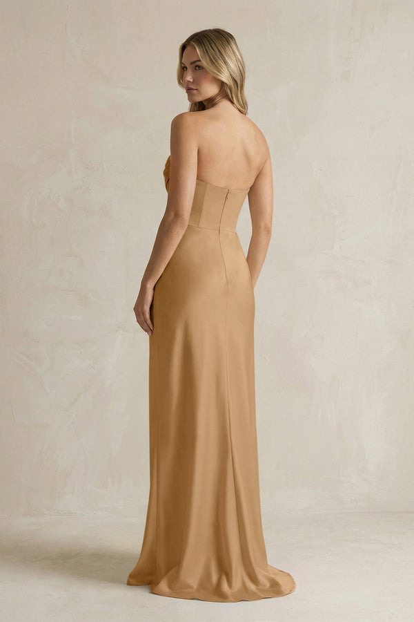 Cowl Neck Sheath Corset Bridesmaid Dress in Bronzer - KissProm Bridesmaid Dresses