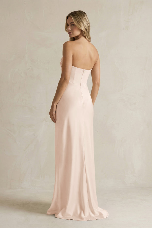 Cowl Neck Sheath Corset Bridesmaid Dress in Buttercream - KissProm Bridesmaid Dresses