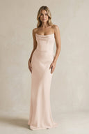 Cowl Neck Sheath Corset Bridesmaid Dress in Buttercream - KissProm Bridesmaid Dresses