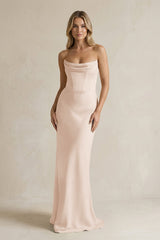 Cowl Neck Sheath Corset Bridesmaid Dress in Buttercream - KissProm Bridesmaid Dresses