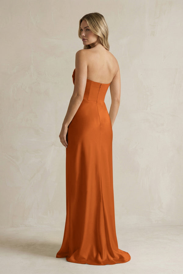 Cowl Neck Sheath Corset Bridesmaid Dress in Cinnamon - KissProm Bridesmaid Dresses