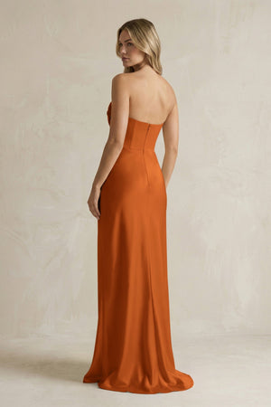 Cowl Neck Sheath Corset Bridesmaid Dress in Cinnamon - KissProm Bridesmaid Dresses