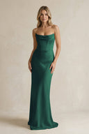 Cowl Neck Sheath Corset Bridesmaid Dress in Dark Green - KissProm Bridesmaid Dresses