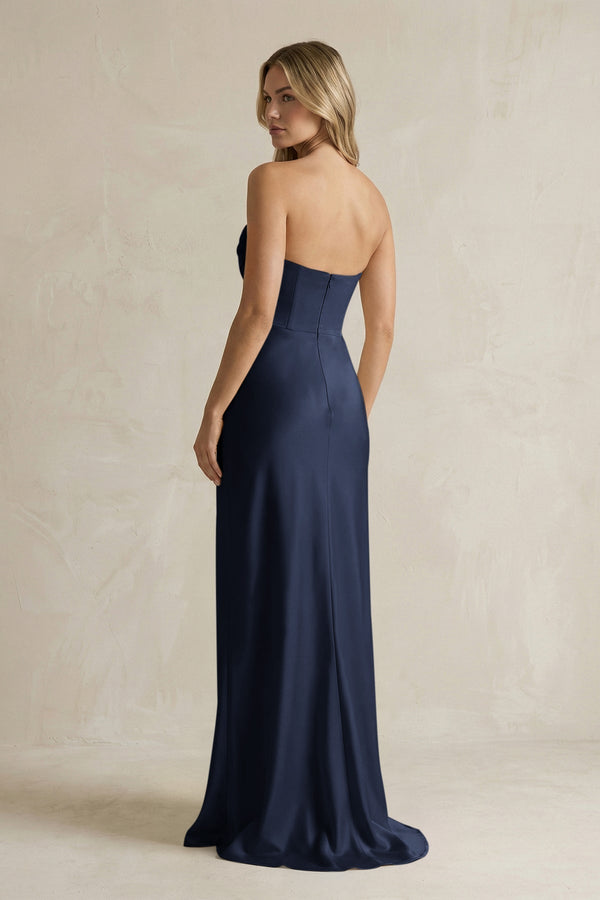 Cowl Neck Sheath Corset Bridesmaid Dress in Dark Navy - KissProm Bridesmaid Dresses