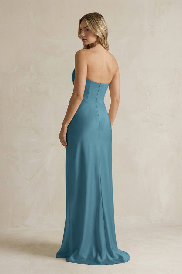 Cowl Neck Sheath Corset Bridesmaid Dress in Dark Teal - KissProm Bridesmaid Dresses