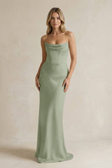 Cowl Neck Sheath Corset Bridesmaid Dress in Dove Gray - KissProm Bridesmaid Dresses