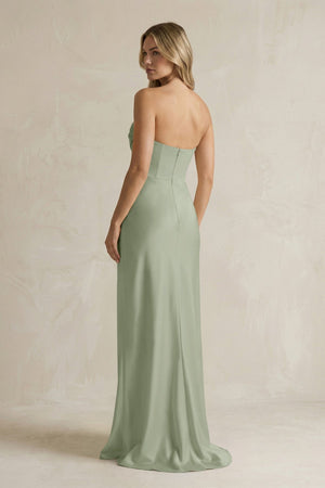 Cowl Neck Sheath Corset Bridesmaid Dress in Dove Gray - KissProm Bridesmaid Dresses