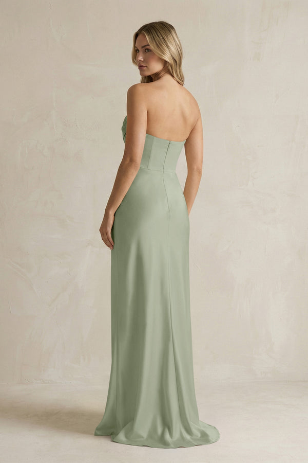 Cowl Neck Sheath Corset Bridesmaid Dress in Dove Gray - KissProm Bridesmaid Dresses