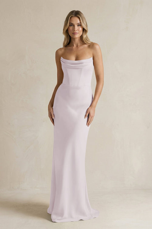 Cowl Neck Sheath Corset Bridesmaid Dress in Dusk - KissProm Bridesmaid Dresses