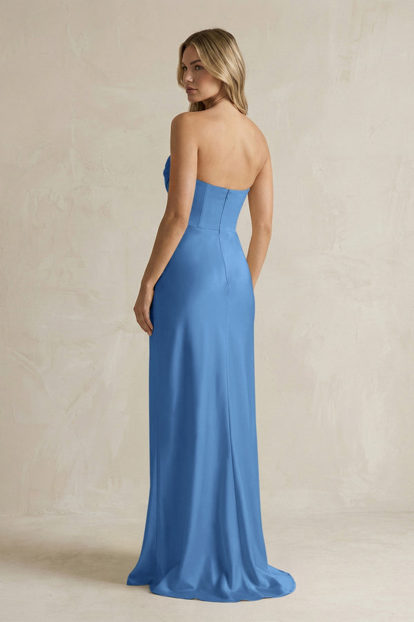 Cowl Neck Sheath Corset Bridesmaid Dress in Dusty Blue - KissProm Bridesmaid Dresses