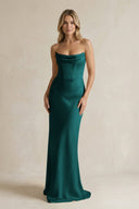 Cowl Neck Sheath Corset Bridesmaid Dress in Emerald - KissProm Bridesmaid Dresses