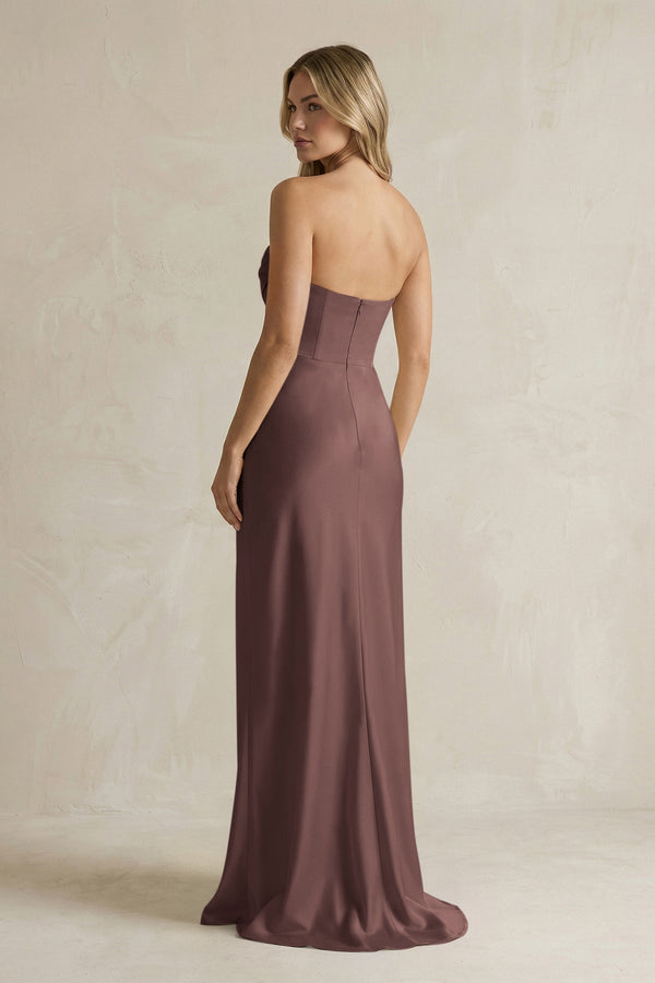 Cowl Neck Sheath Corset Bridesmaid Dress in Espresso - KissProm Bridesmaid Dresses