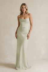 Cowl Neck Sheath Corset Bridesmaid Dress in Frost - KissProm Bridesmaid Dresses