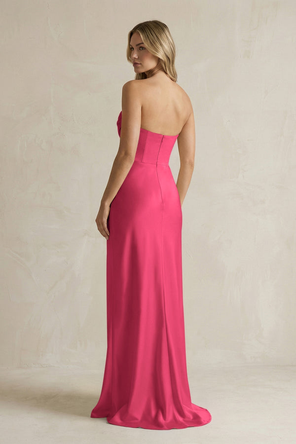 Cowl Neck Sheath Corset Bridesmaid Dress in Fuchsia - KissProm Bridesmaid Dresses