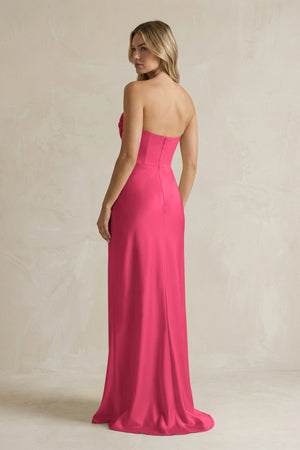 Cowl Neck Sheath Corset Bridesmaid Dress in Fuchsia - KissProm Bridesmaid Dresses