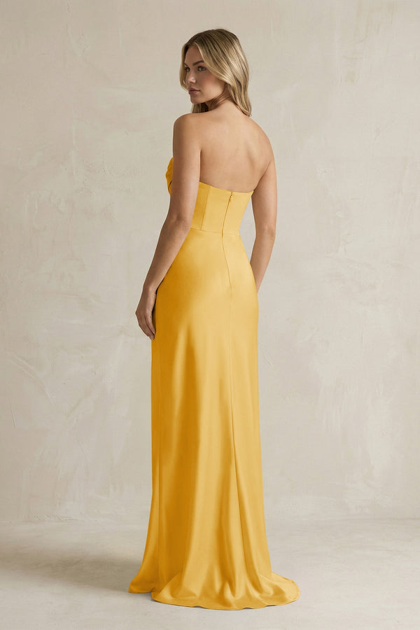 Cowl Neck Sheath Corset Bridesmaid Dress in Gold - KissProm Bridesmaid Dresses