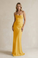 Cowl Neck Sheath Corset Bridesmaid Dress in Gold - KissProm Bridesmaid Dresses