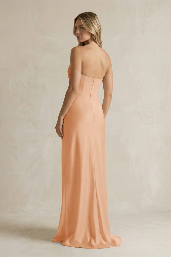Cowl Neck Sheath Corset Bridesmaid Dress in Golden Champagne - KissProm Bridesmaid Dresses